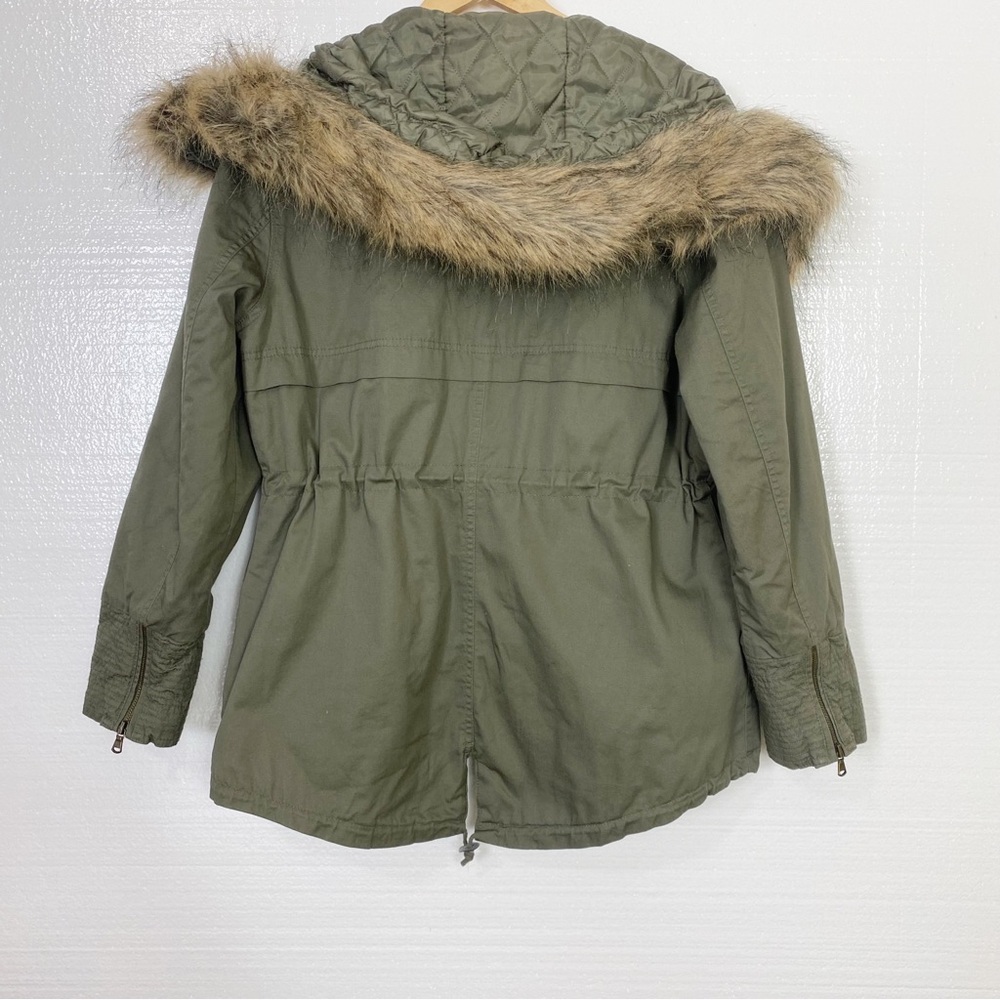 American Rag Utility Jacket Coat Green Zip Up Hooded Insulated Faux Fur Hood XL - Picture 4 of 11